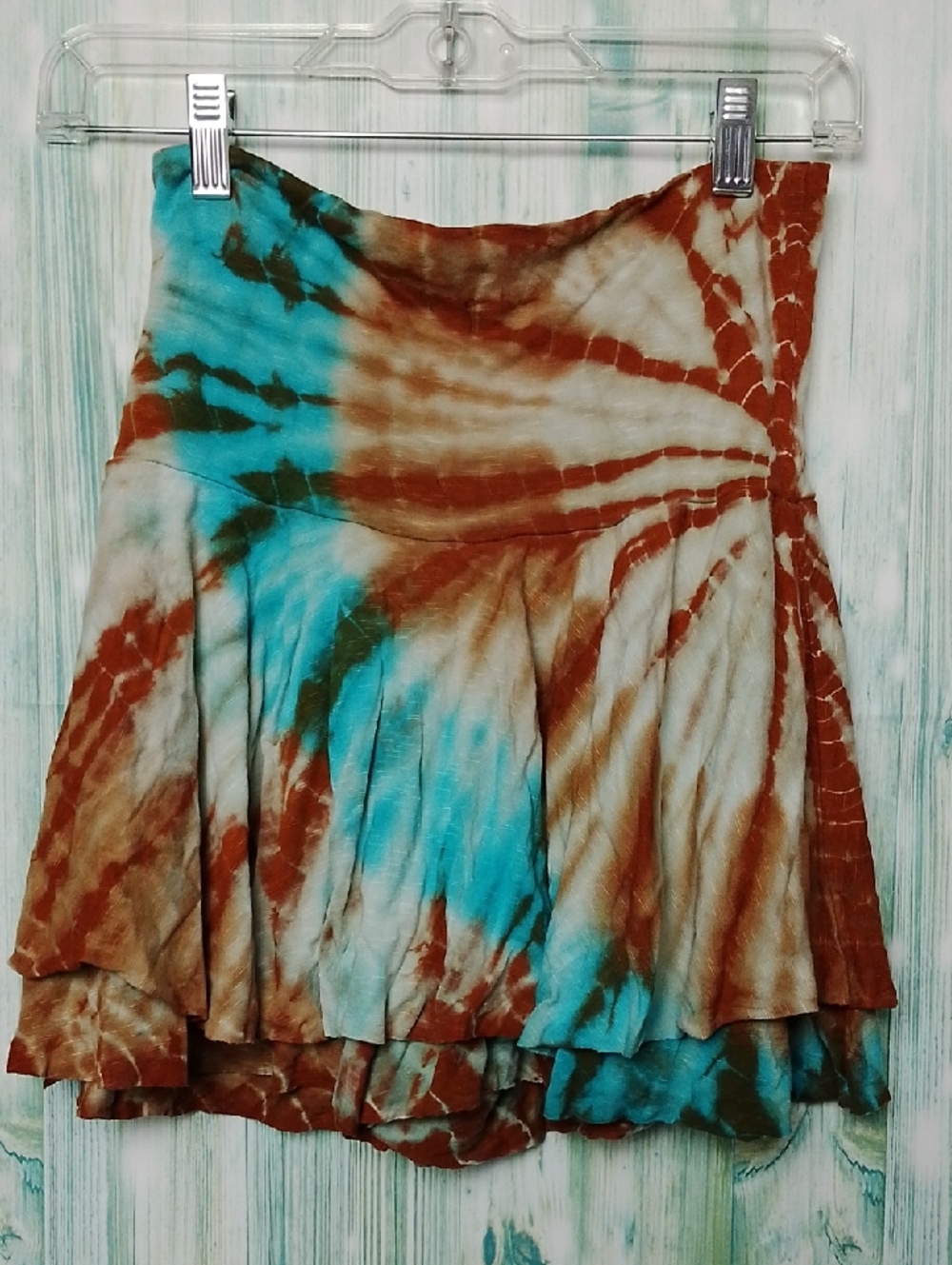 Swim Skort Lucky Brand Tie-Dye in Teal and Rust Small